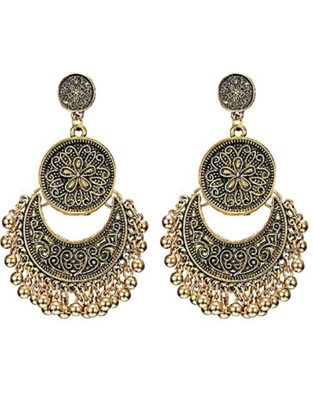 Antique ethnic brocade Mexican gypsy style engraved lotus hook dangling